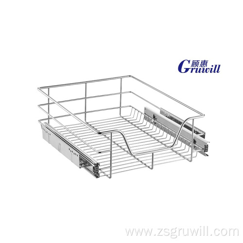 Two-tiered steel sliding storage drawer pull-out basket